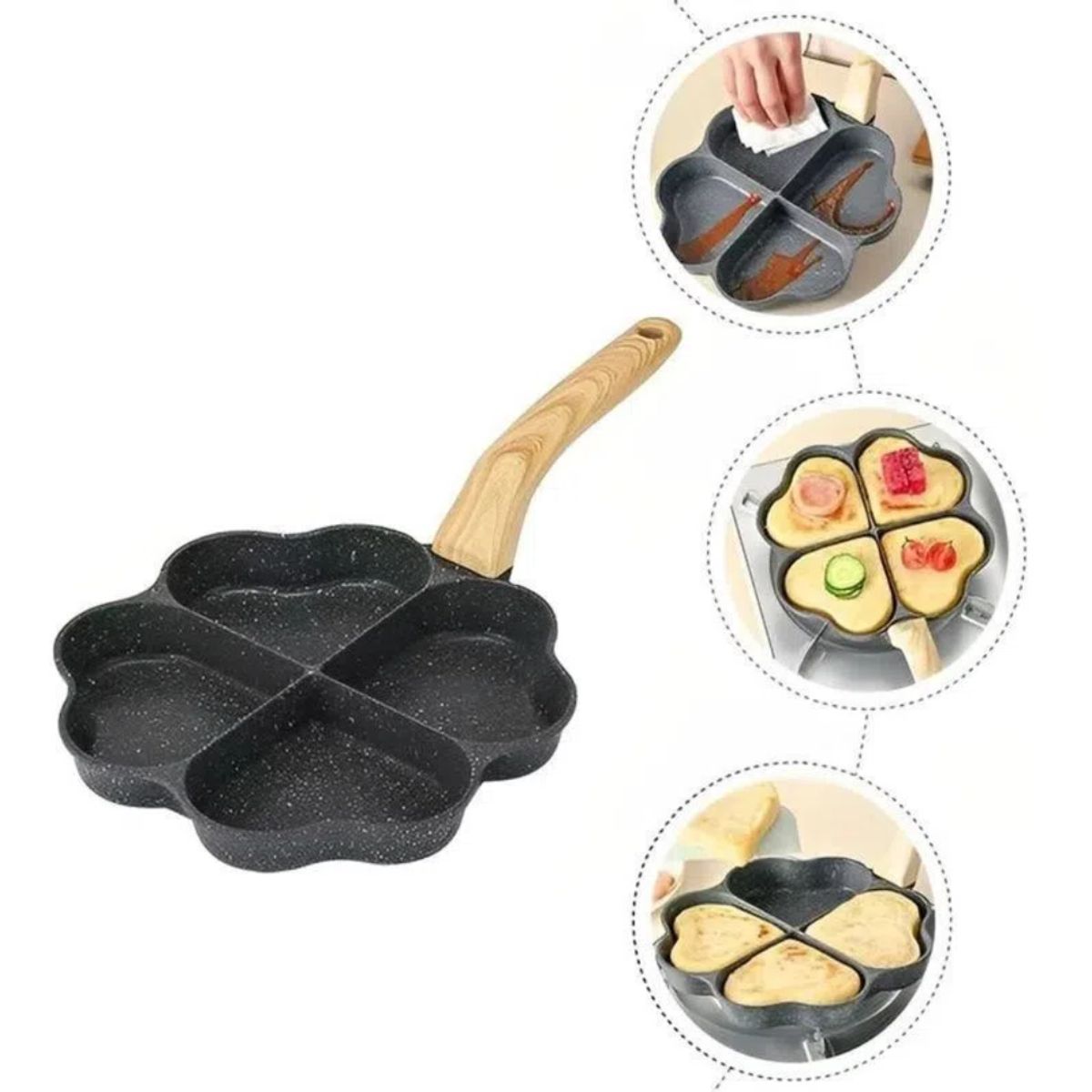 INSPIRA MARKET - Sartén Antiadherente de 4 divisiones para frituras forma de corazón
