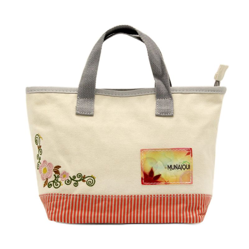 MUNAIQUI - Lonchera Munaiqui color Beige con flores de lona algodonada