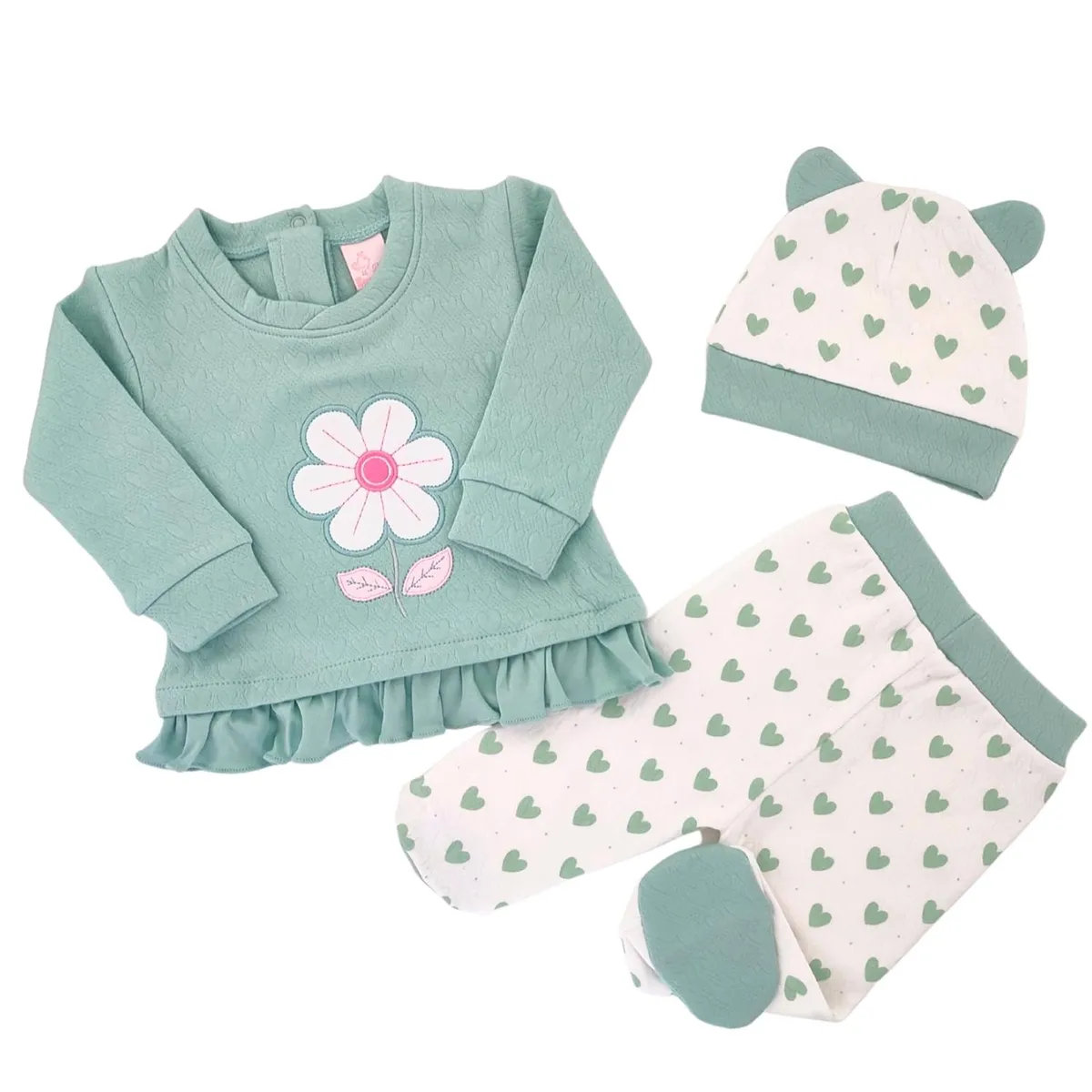 GENERICO - Conjunto Jacquard Flor - 3 piezas - Verde - Talla 0