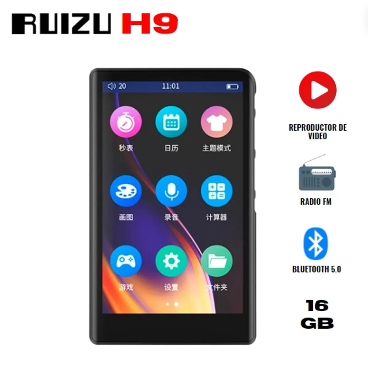 GENERICO - Reproductor MP3 RUIZU H9 Tactil Radio FM Bluetooth 5.0