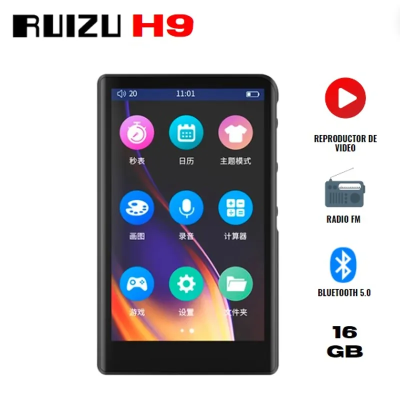 GENERICO - Reproductor MP3 RUIZU H9 Tactil Radio FM Bluetooth 5.0