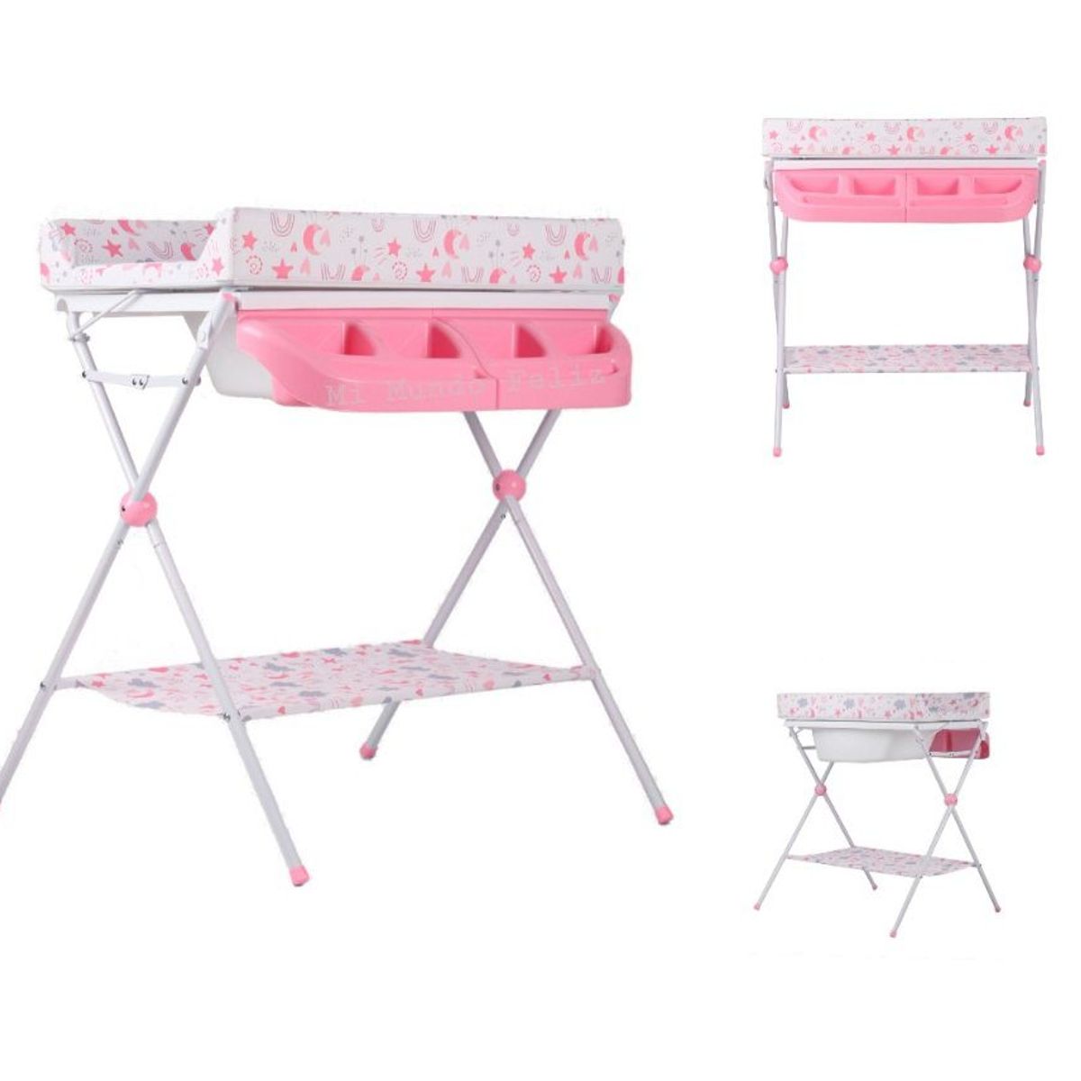 EBABY - Bañera para Bebe con Cambiador Plegable 2 Niveles Rosa