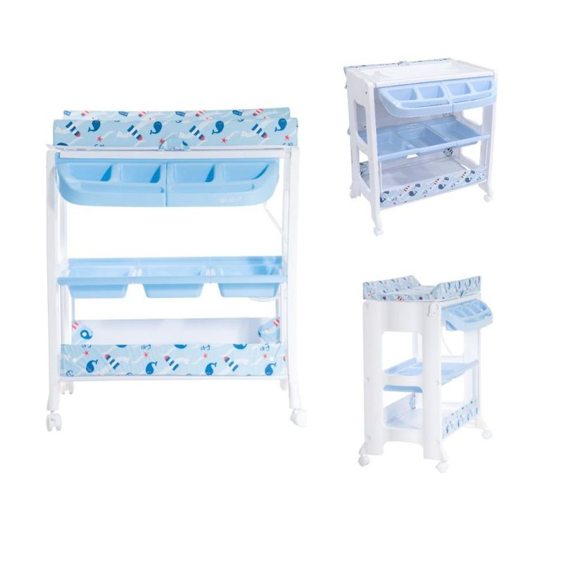 EBABY - Bañera de Bebe con Organizador y Cambiador Celeste 3 Niveles