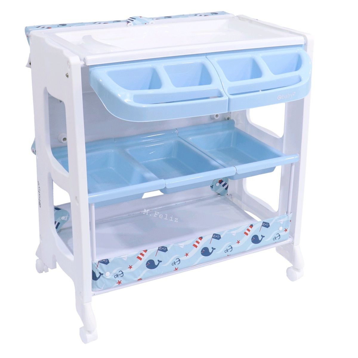 EBABY - Bañera de Bebe con Organizador y Cambiador Celeste 3 Niveles
