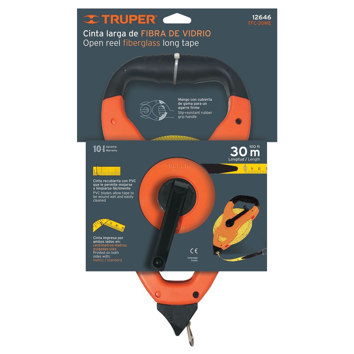 TRUPER - Wincha de fibra de vidrio Tipo Cruceta 30 Metros Truper