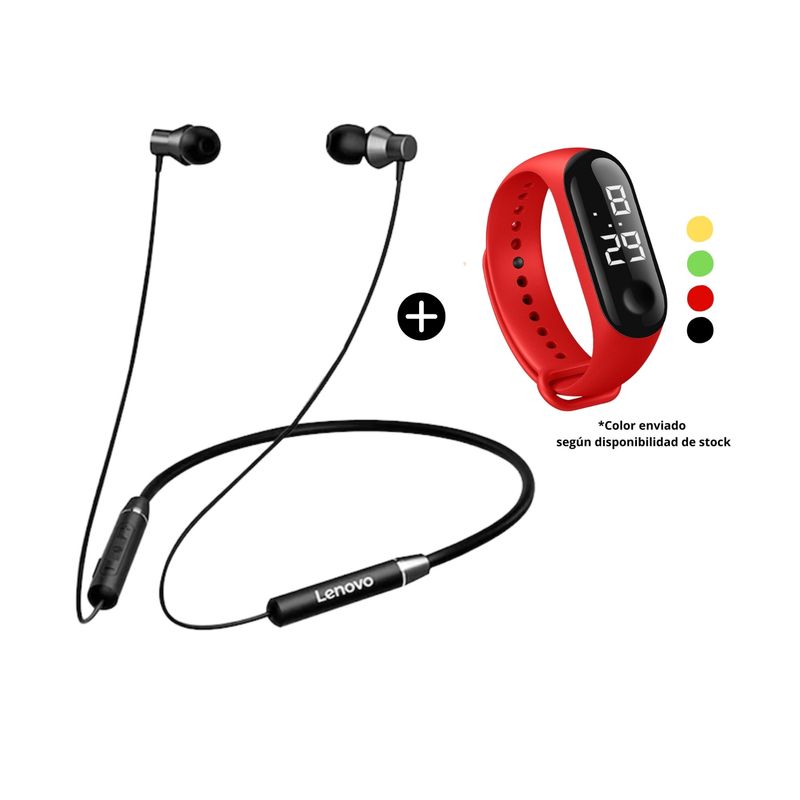 LENOVO - Audífonos Bluetooth Lenovo He05 + Reloj Digital