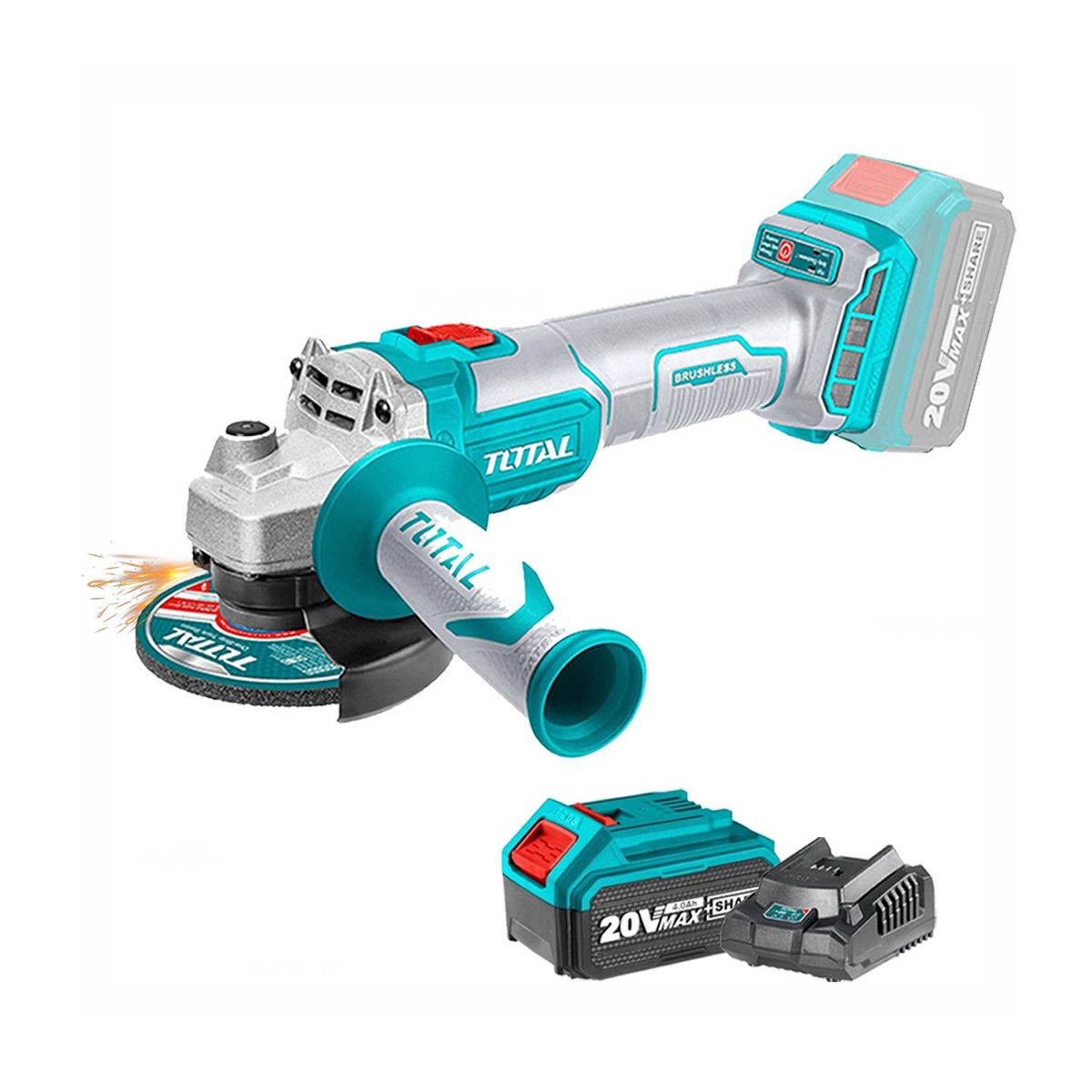 TOTAL TOOLS - AMOLADORA ESMERIL 20V BATERÍA 4 AH BRUSHLESS TOTAL CORTADORA