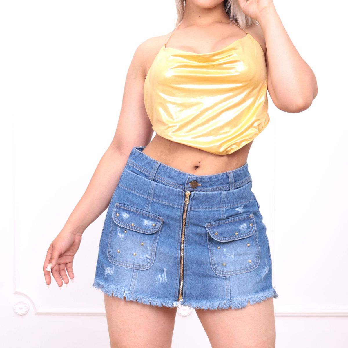 BENCUS JEANS - Falda Short Denim Cierre Frontal y Bolsillos