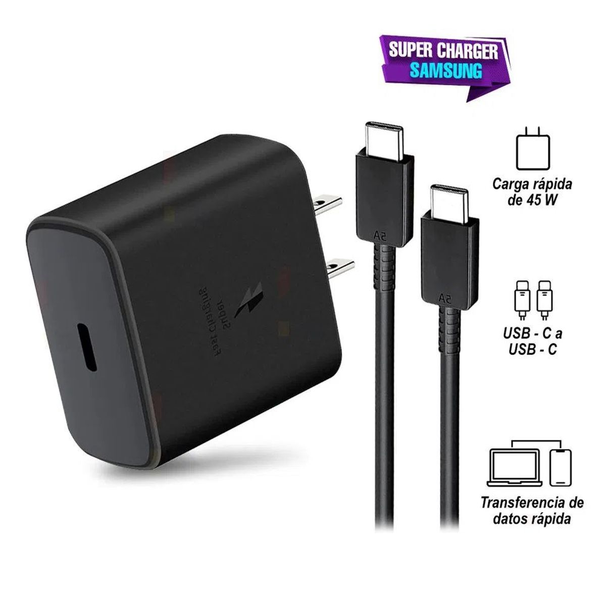 SAMSUNG - Cargador Samsung 45w Cable Usb-C a Usb-C Super Carga Rápida