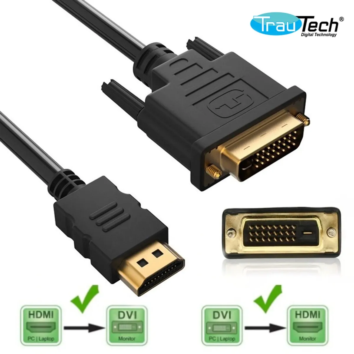 TRAUTECH - Cable Dvi 24+1 a Hdmi PVC 5 Metros TRAUTECH 24+1 Pines BIDIRECCIONAL