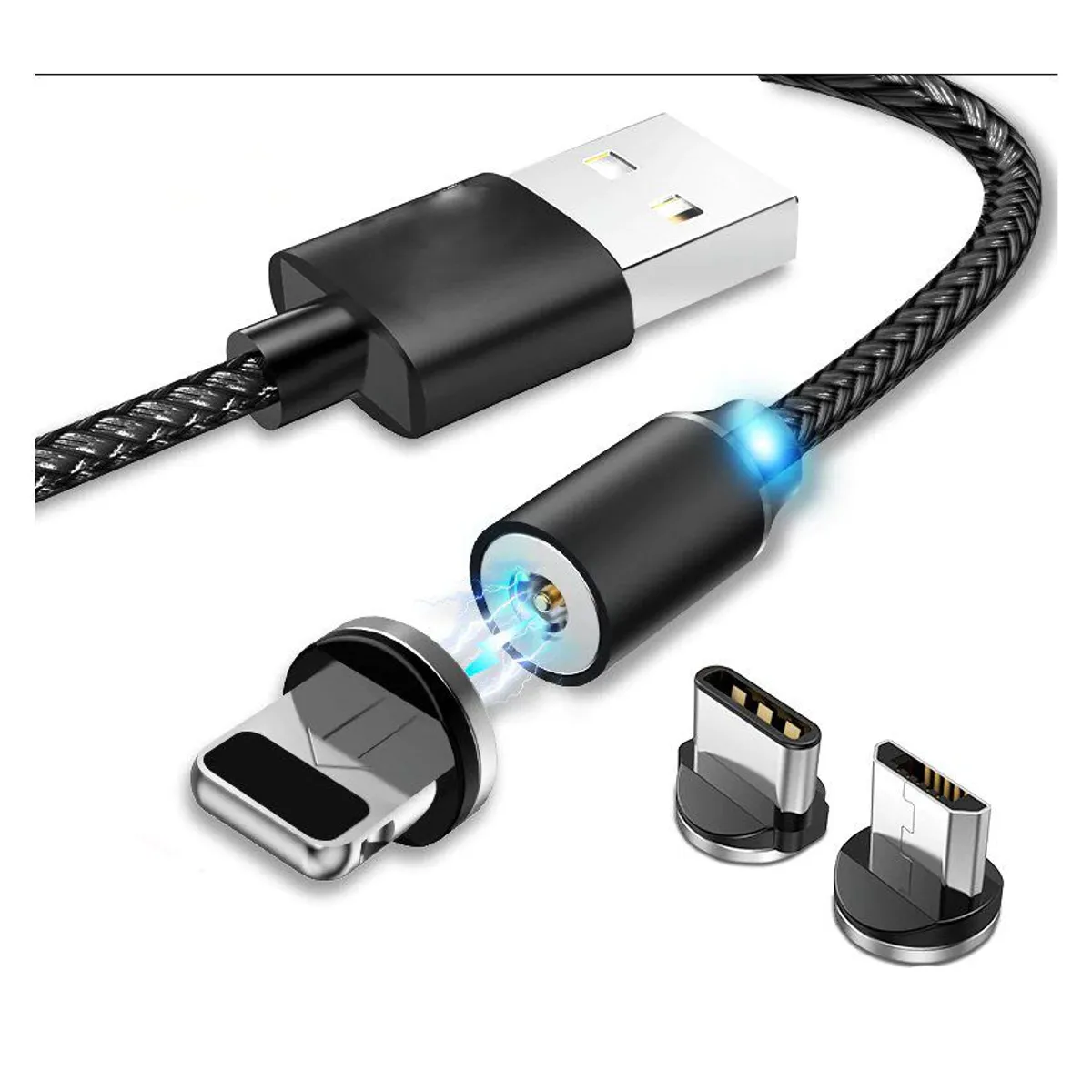 GENERICO - CARGADOR MAGNÉTICO TIPO C, MICRO USB, IPHONE 3EN1 X 1 MT