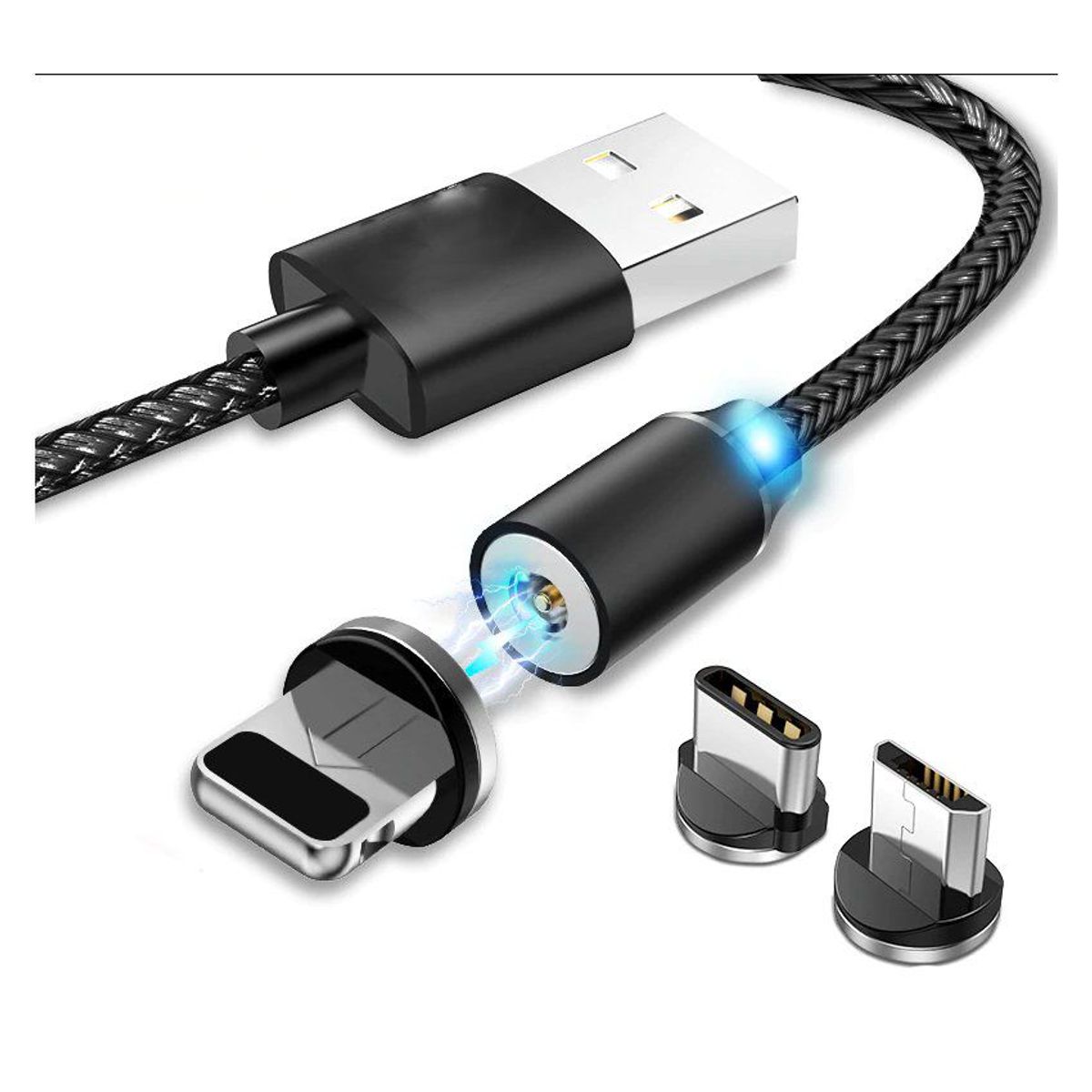 GENERICO - CARGADOR MAGNÉTICO TIPO C, MICRO USB, IPHONE 3EN1 X 1 MT