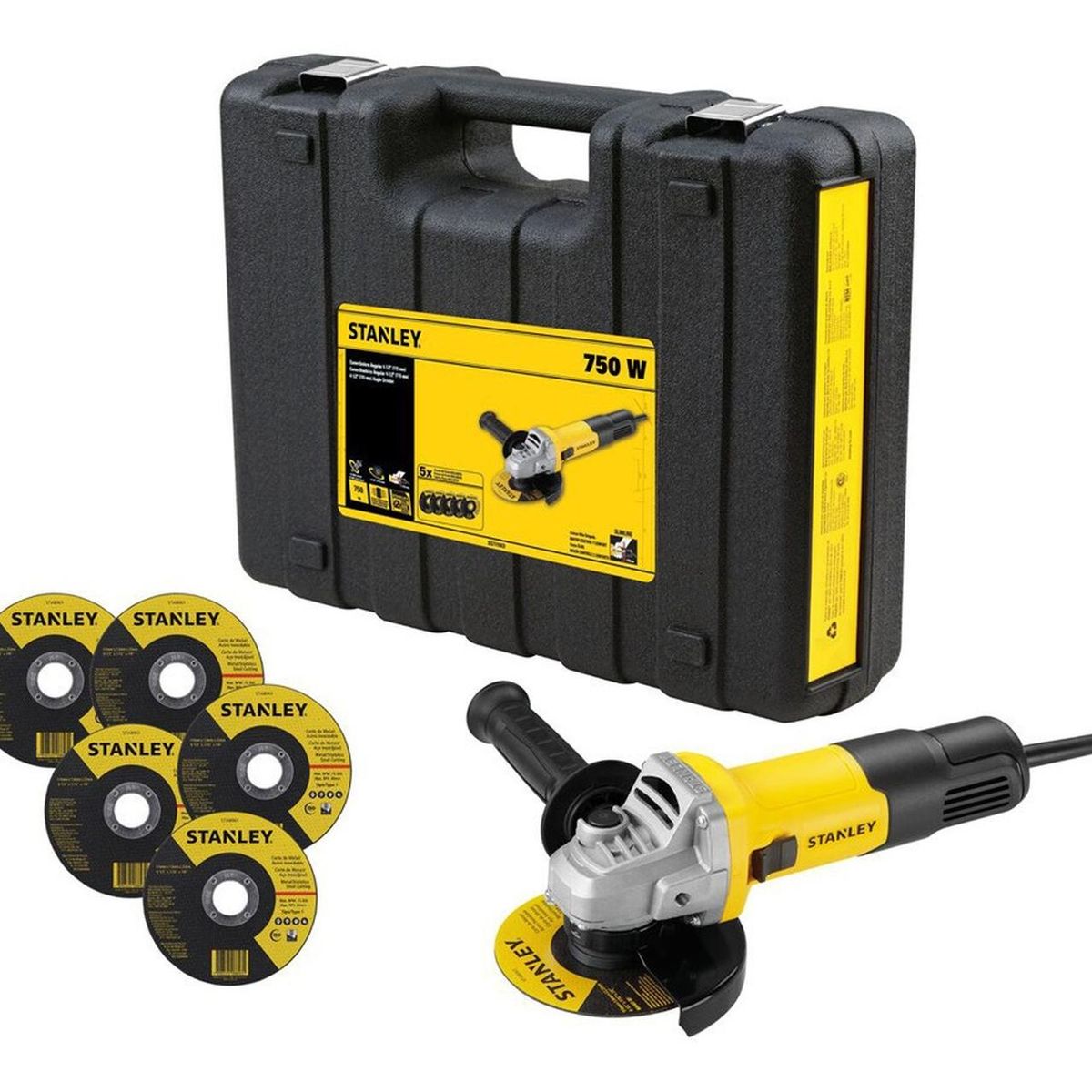 STANLEY - Esmeril Angular 4 1/2'' 750W con 5 Discos Stanley SG7115KD-B2