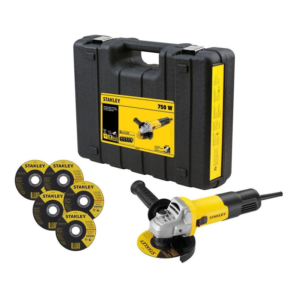 STANLEY - Esmeril Angular 4 1/2'' 750W con 5 Discos Stanley SG7115KD-B2