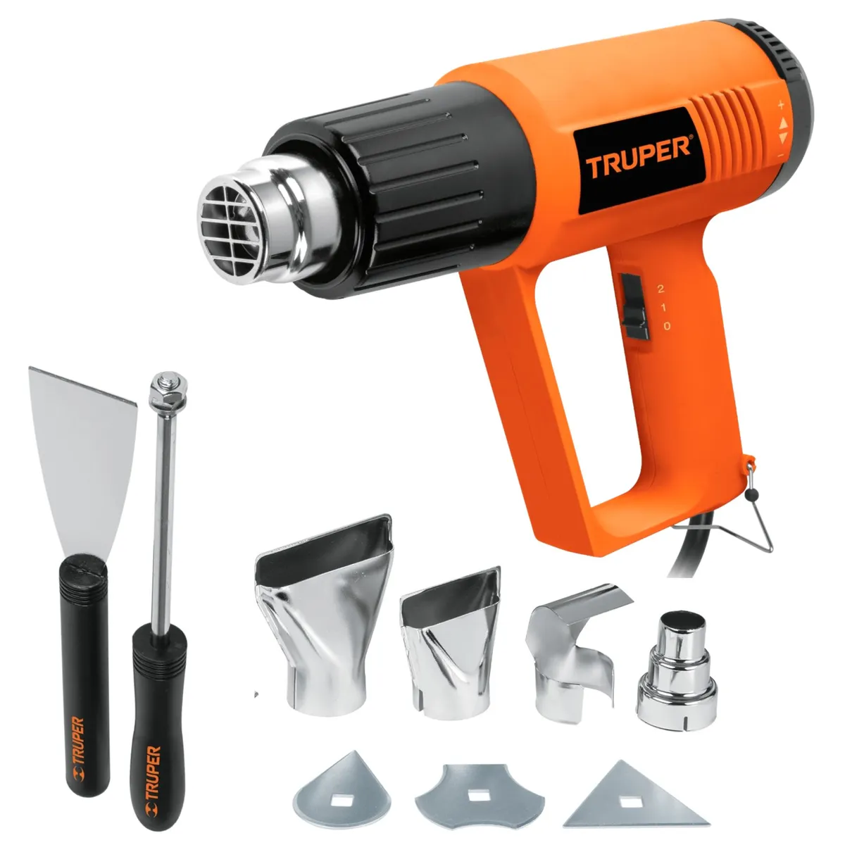 TRUPER - KIT Pistola de calor profesional 2000 W, con 9 piezas Truper