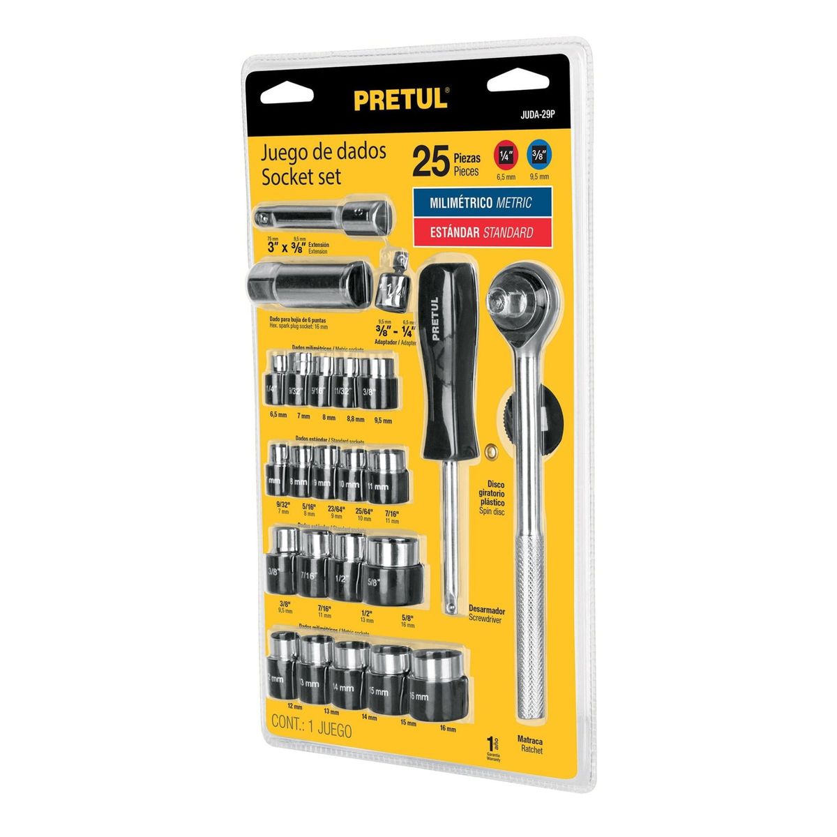 PRETUL - Set de herramientas ratchet y dados 25 piezas, Pretul
