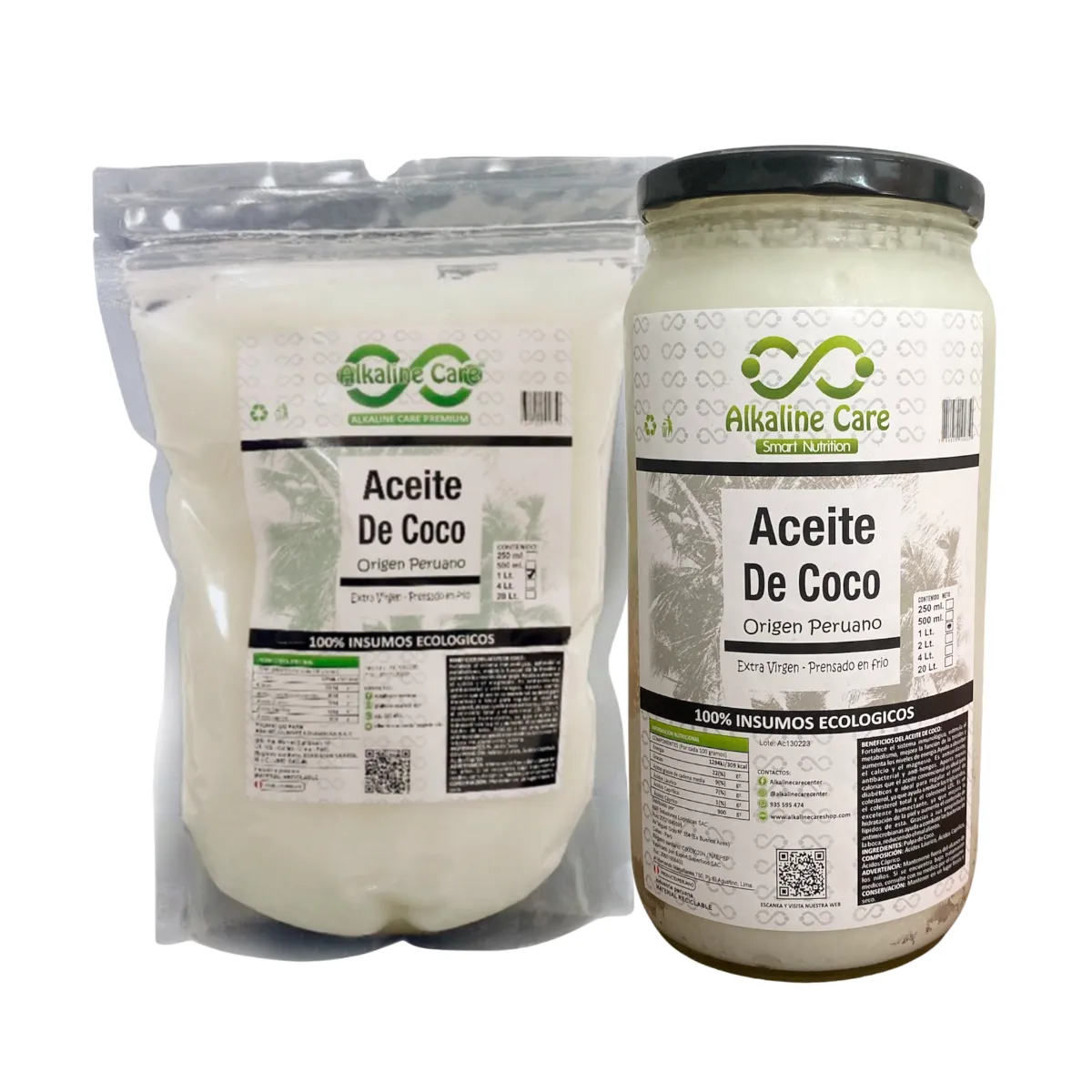 ALKALINE CARE - Aceite De Coco 2Lts  (1L Sachet  + 1L Frasco)