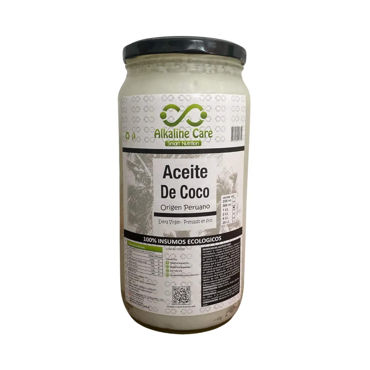 ALKALINE CARE - Aceite De Coco 2Lts  (1L Sachet  + 1L Frasco)
