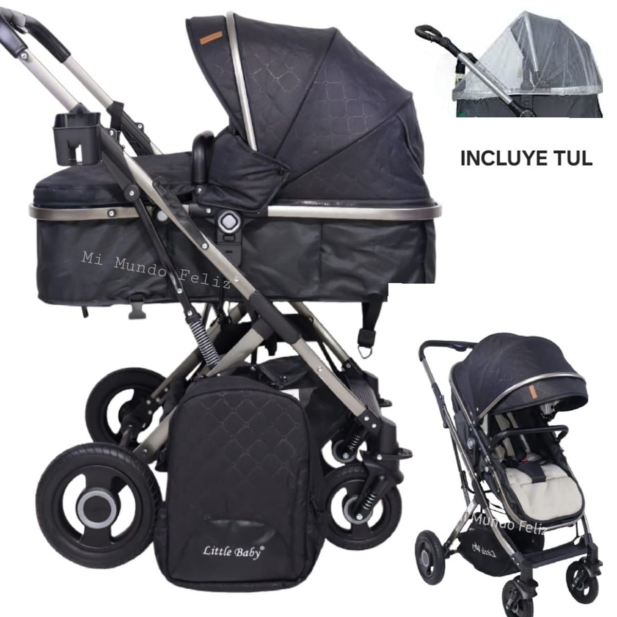 BABY - Coche Moises de Lujo Europeo Silver Negro