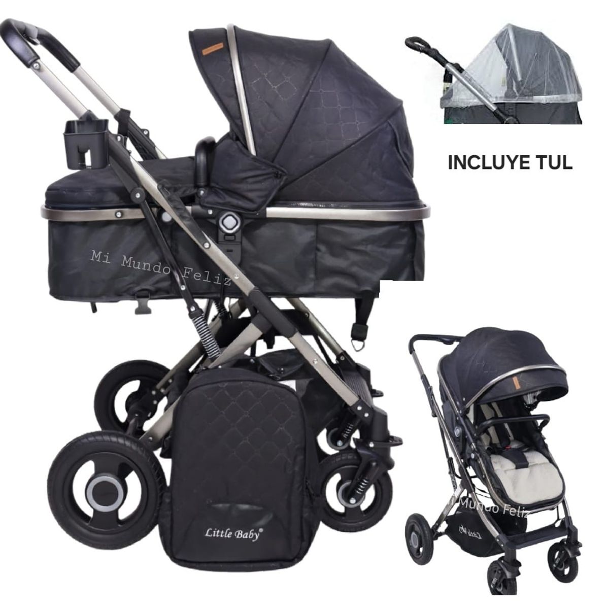 BABY - Coche Moises de Lujo Europeo Silver Negro