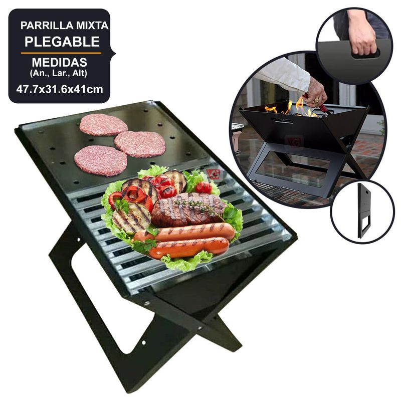 SUPER RACK - Parrilla Portátil Plegable a Carbón MIXTA
