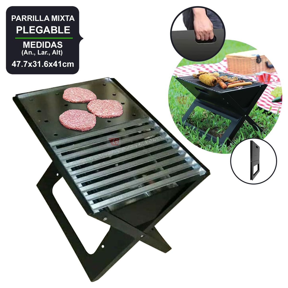 SUPER RACK - Parrilla Portátil Plegable a Carbón MIXTA.