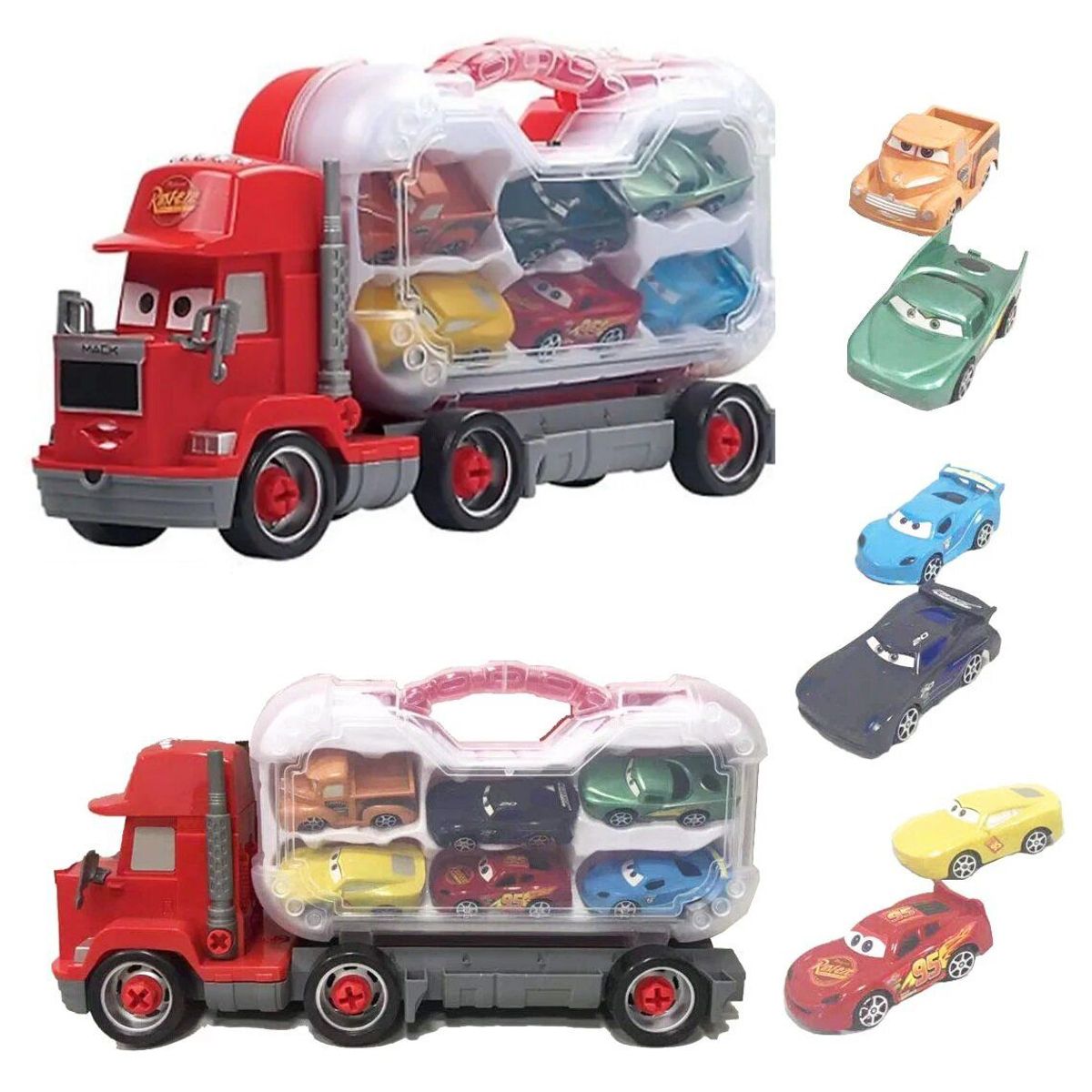 GENERICO - Cars Juguete Camión Mula Mack + 6 Carros Desarm