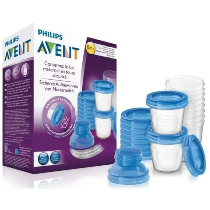 AVENT - Set de 10 vasos avent para almacenamiento de leche materna