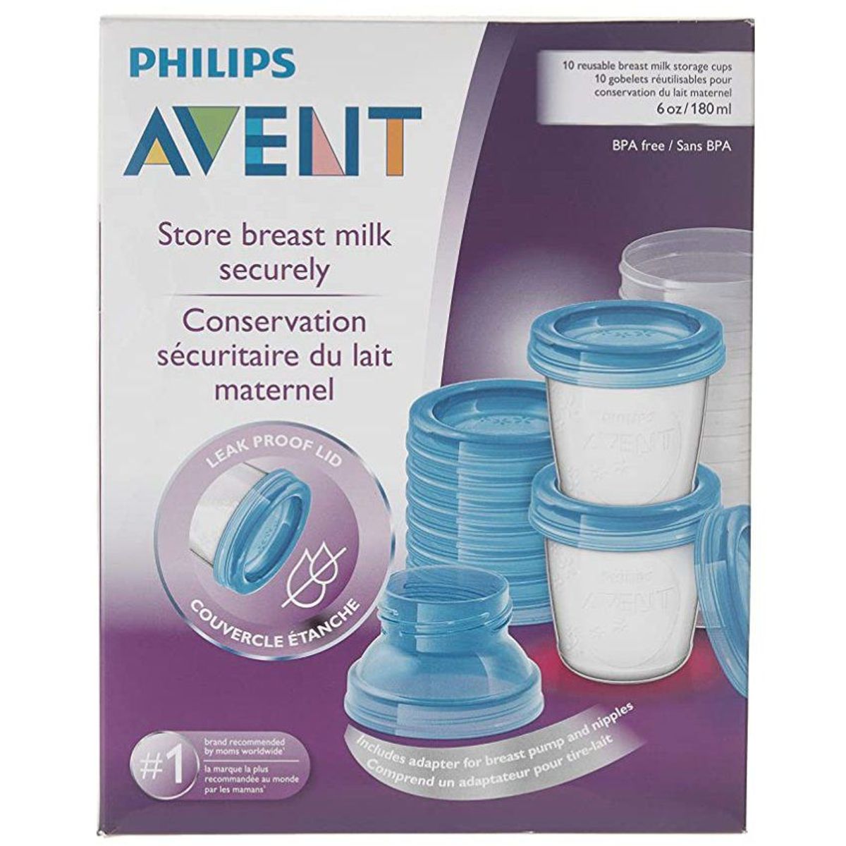 AVENT - Set de 10 vasos avent para almacenamiento de leche materna
