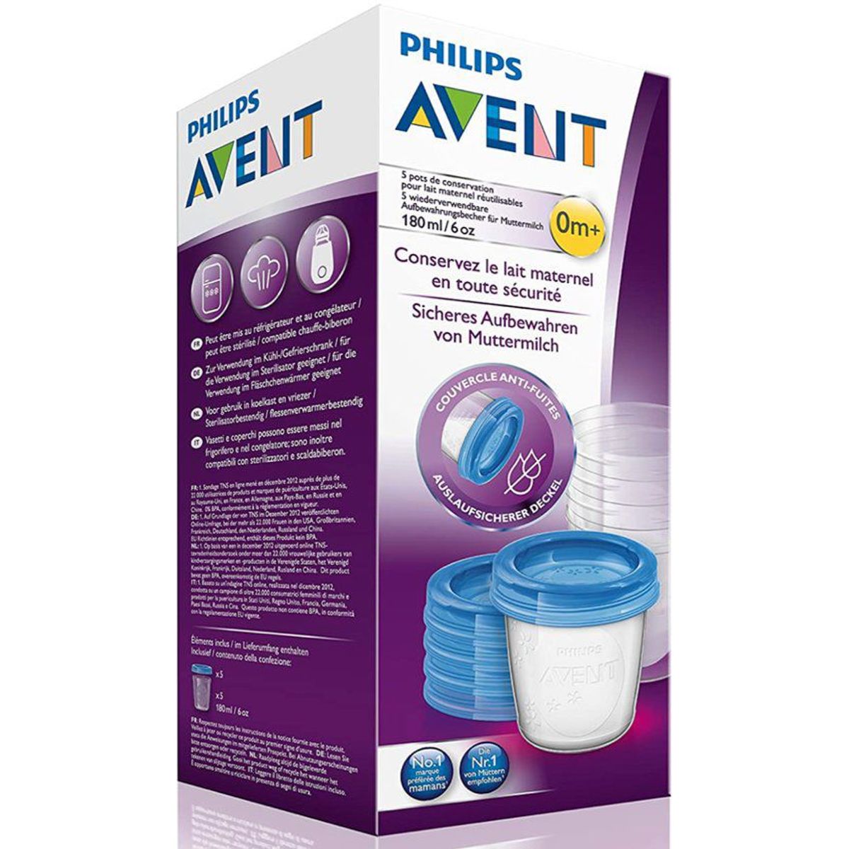 AVENT - Set de 5 Vasos Avent para Leche Materna o Papilla - SCF619