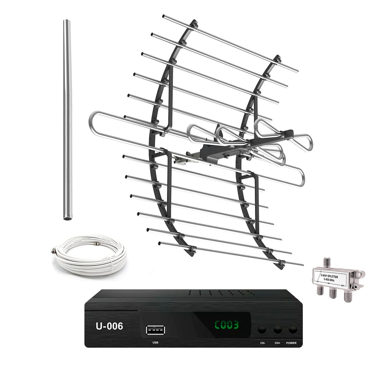 GENERICO - Sintonizador Decodificador Tdt  Antena Exterior Splitter 3 Vías kit