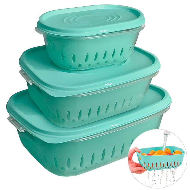 MINARI - Juego de Tápers Herméticos Contenedor Colador 3 Piezas Verde 602T