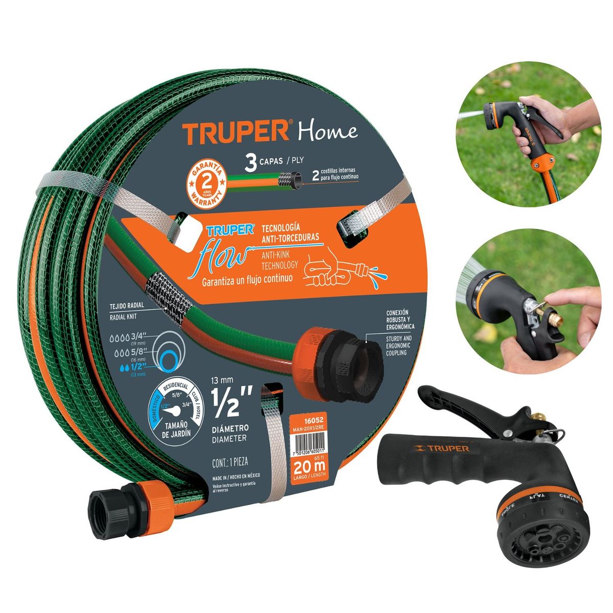 TRUPER - Combo manguera de riego 20m Pistola de riego Truper