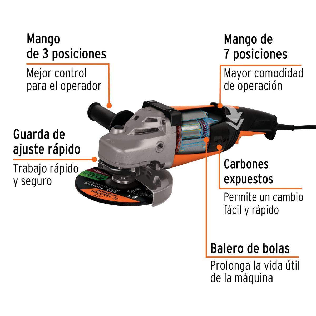 TRUPER - Amoladora Esmeriladora Angular profesional 7"  2100W Truper
