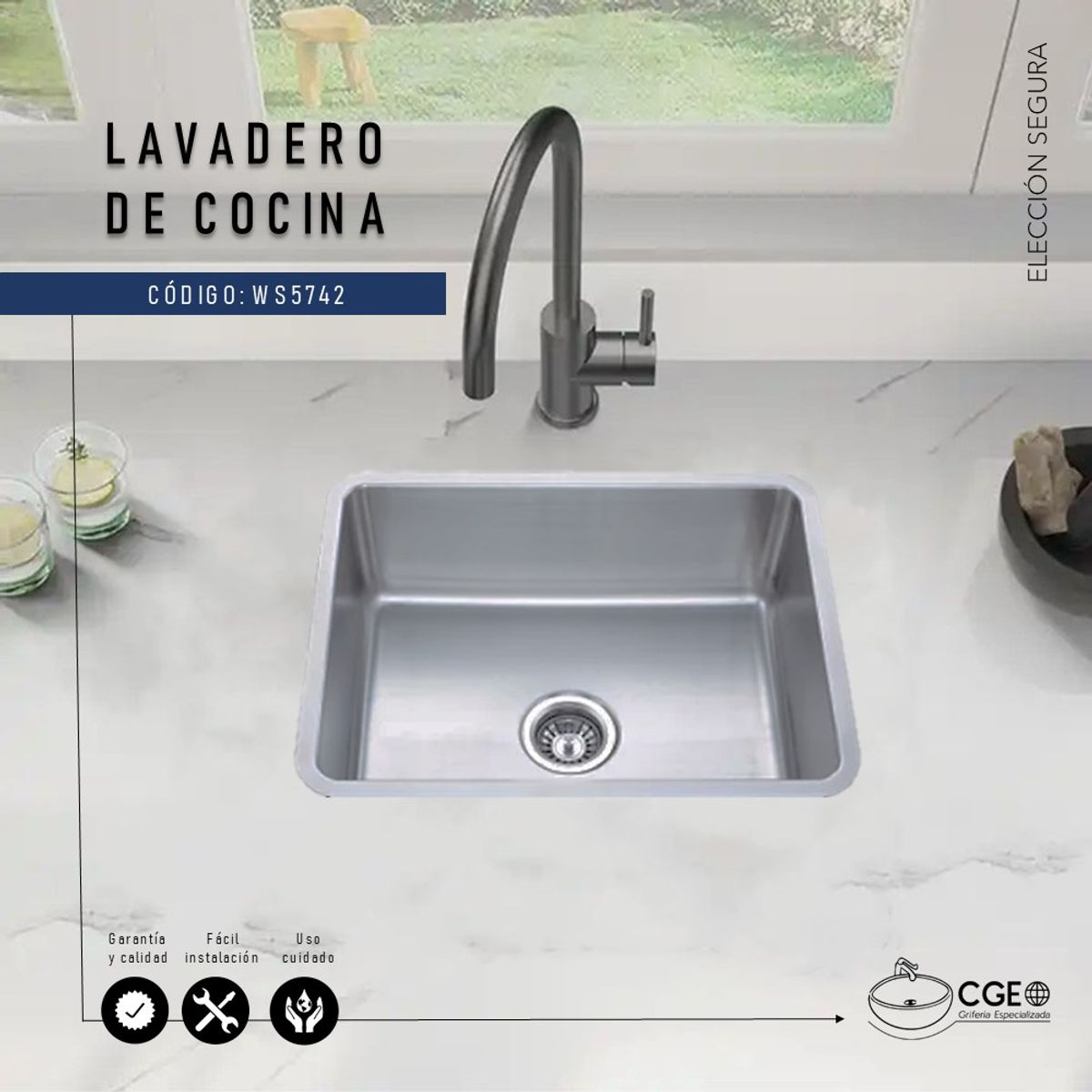 XM - LAVADERO DE ACERO INOXIDABLE PARA GRANITO WS57x42