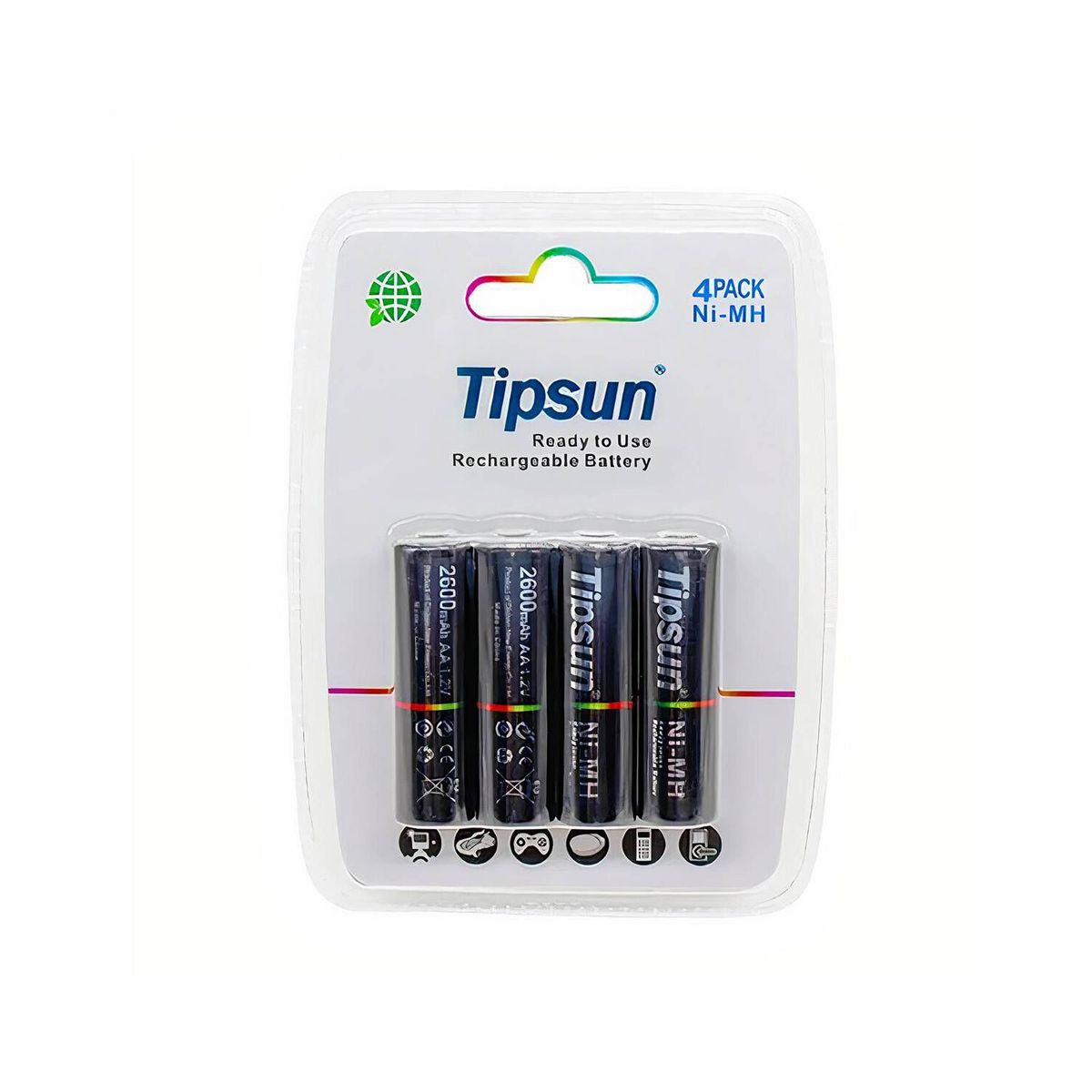 TIPSUN - Pack 4 pilas AA 2600mAh recargables