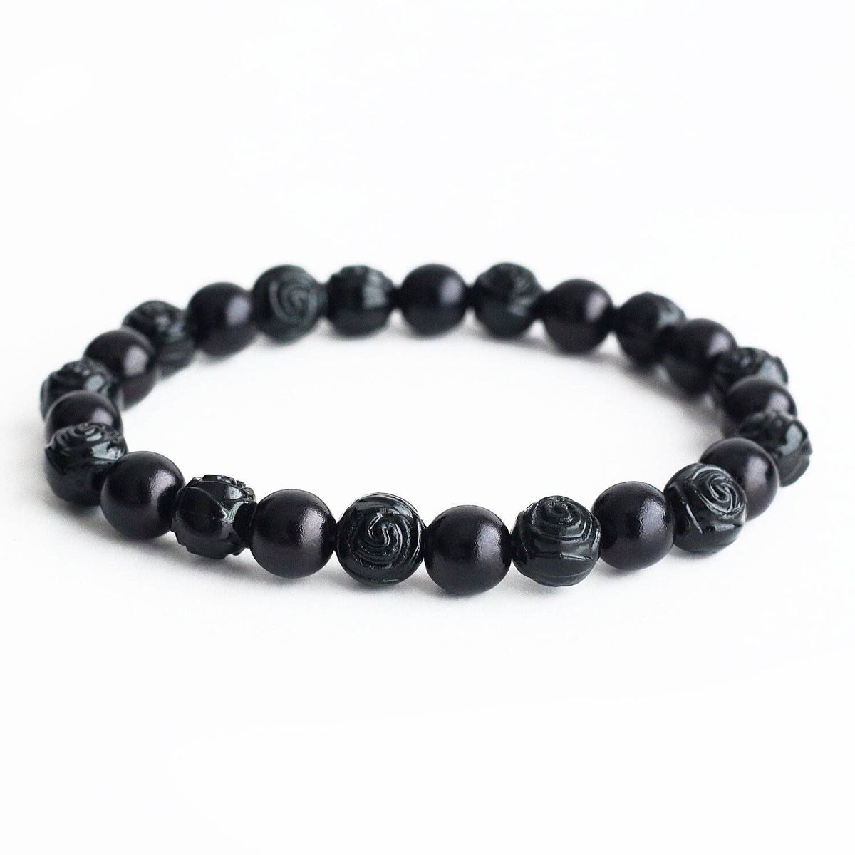 MANYA - Pulsera perlas y rosas negras de hombre - manya