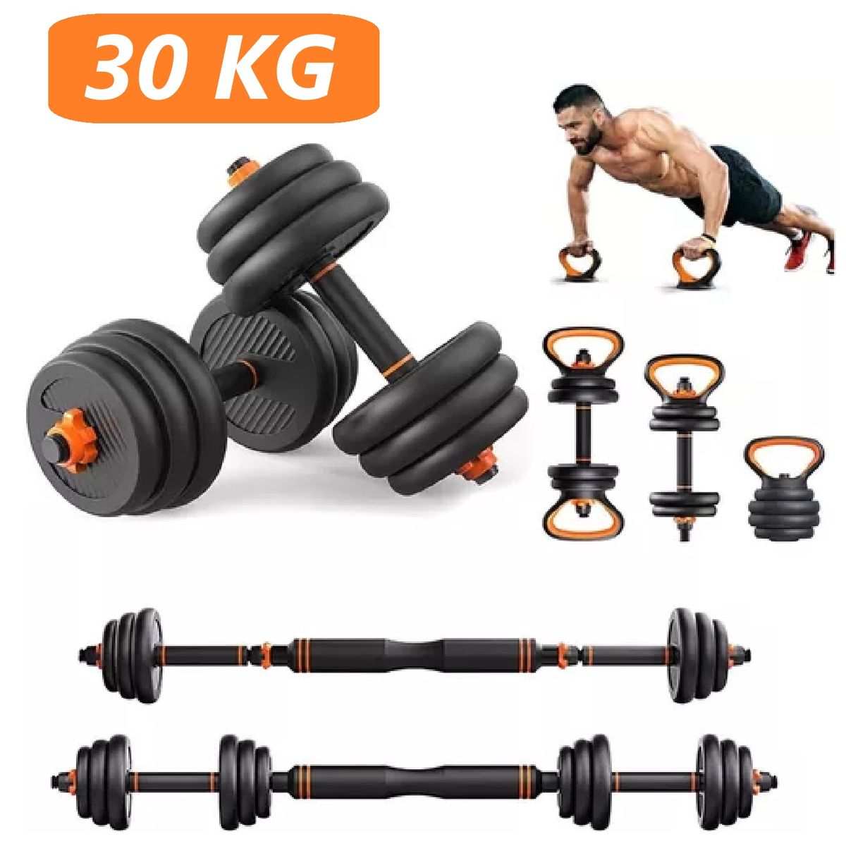 BLACKFIT - Set de Pesas 30 KG Importado Multifuncional Convertible Rusas