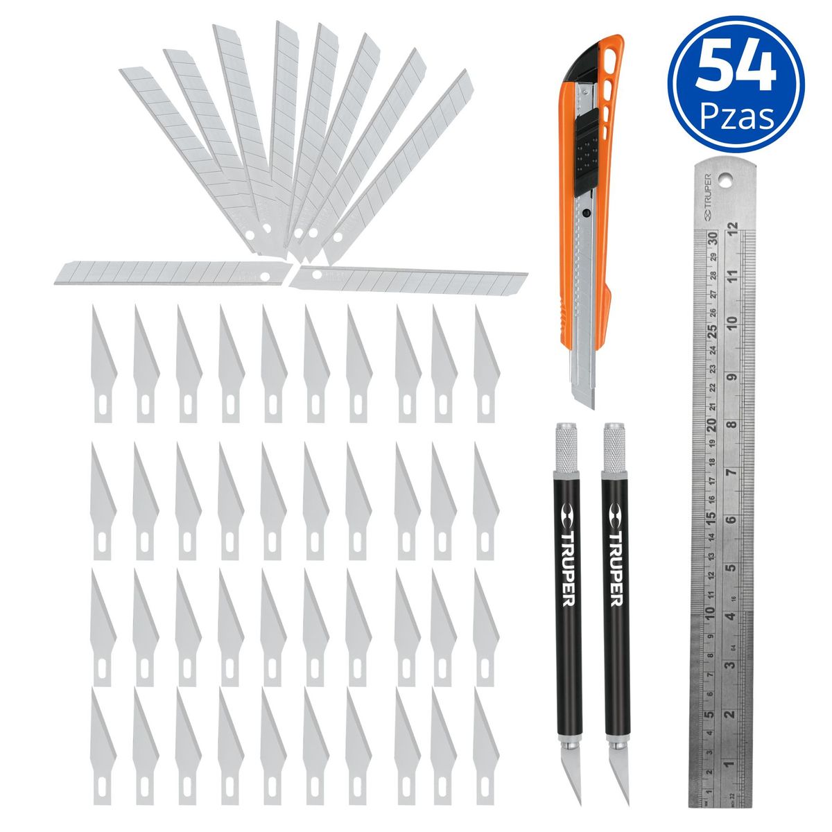 TRUPER - Juego Cutter precisión Cuchilla Exacto Tipo Bisturí Truper 54 Piezas