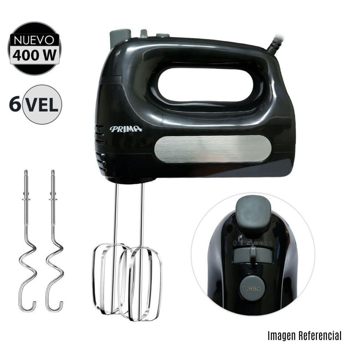 PRIMA - Batidora de Mano Prima HM 9105N con 400 Watts- Negro