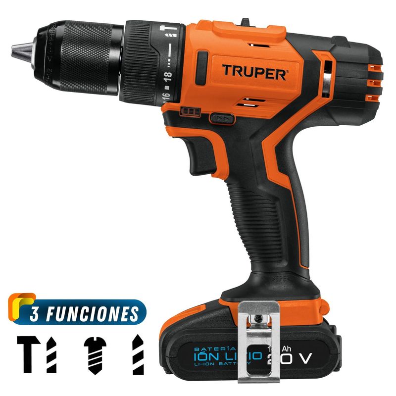 TRUPER - Taladro percutor inalámbrico 20V 3 funciones 1/2" 220V Truper