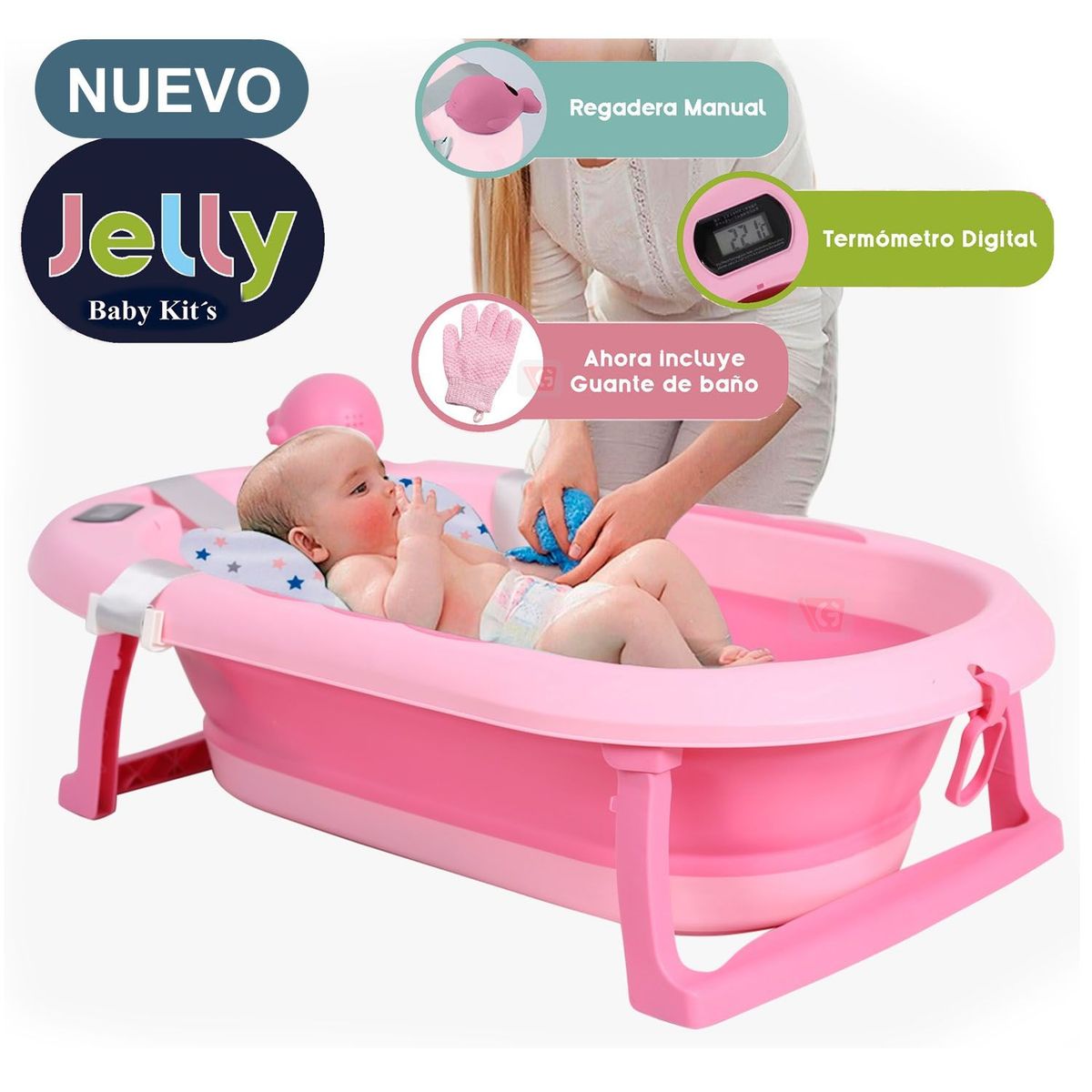 BABY KITS - Bañera Plegable JELLY Con Termostato PINK