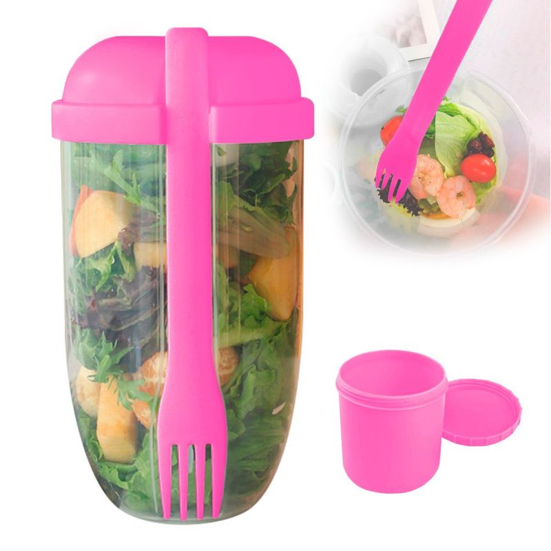 GENERICO - Vaso Mezclador Porta Ensaladas Frutas Cereales Yogurt con Tenedor RS