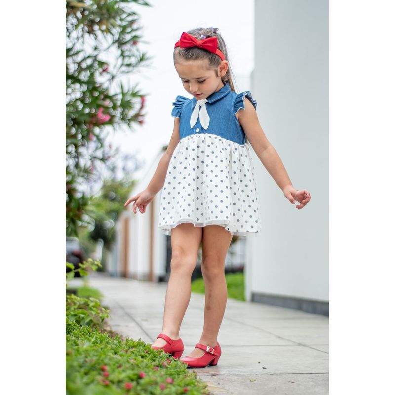 ILLIKA - VESTIDO DENIM CON PUNTOS Y CORBATA