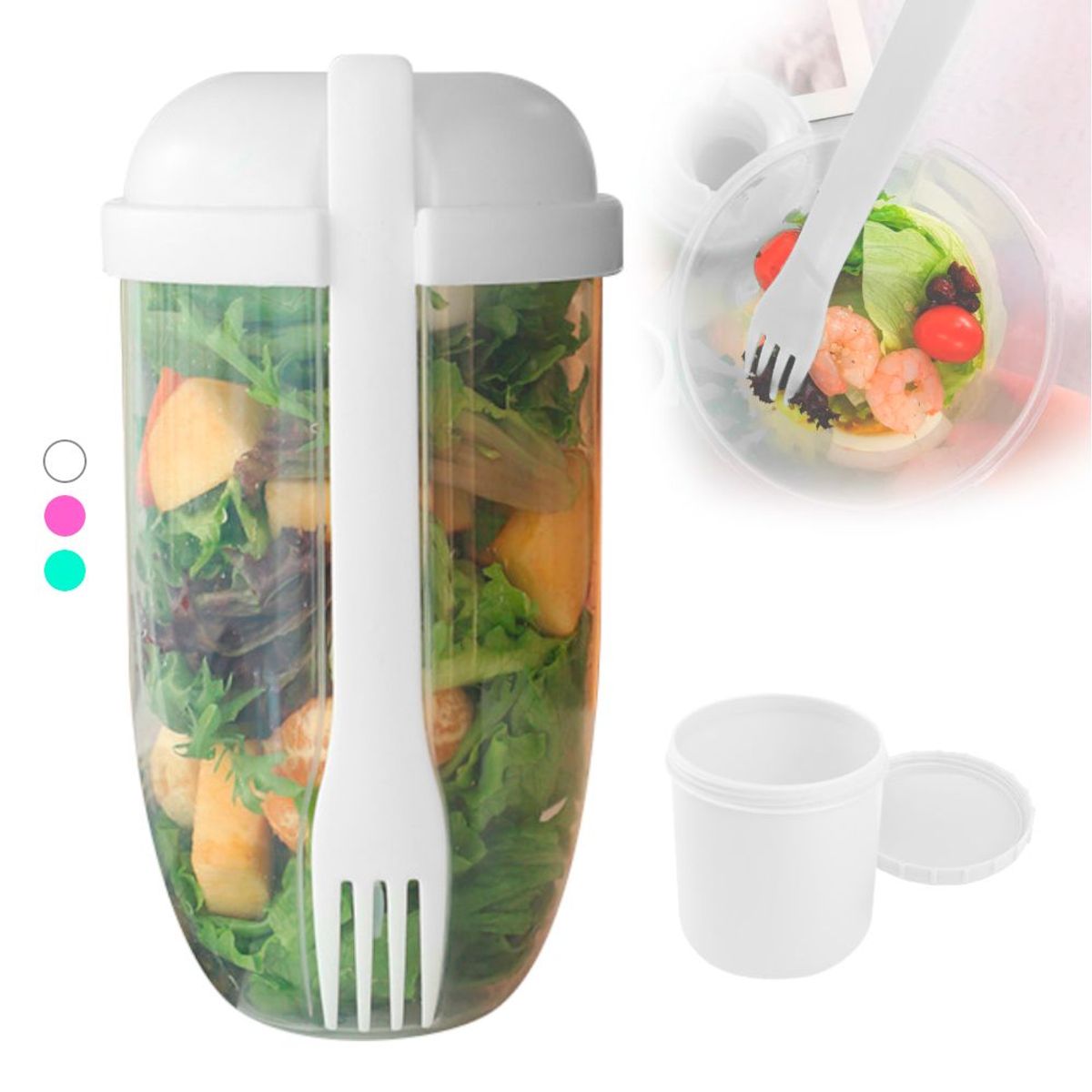 GENERICO - Vaso Mezclador Porta Ensalada Fruta Cereales YogurtTenedor RS BL o TQ