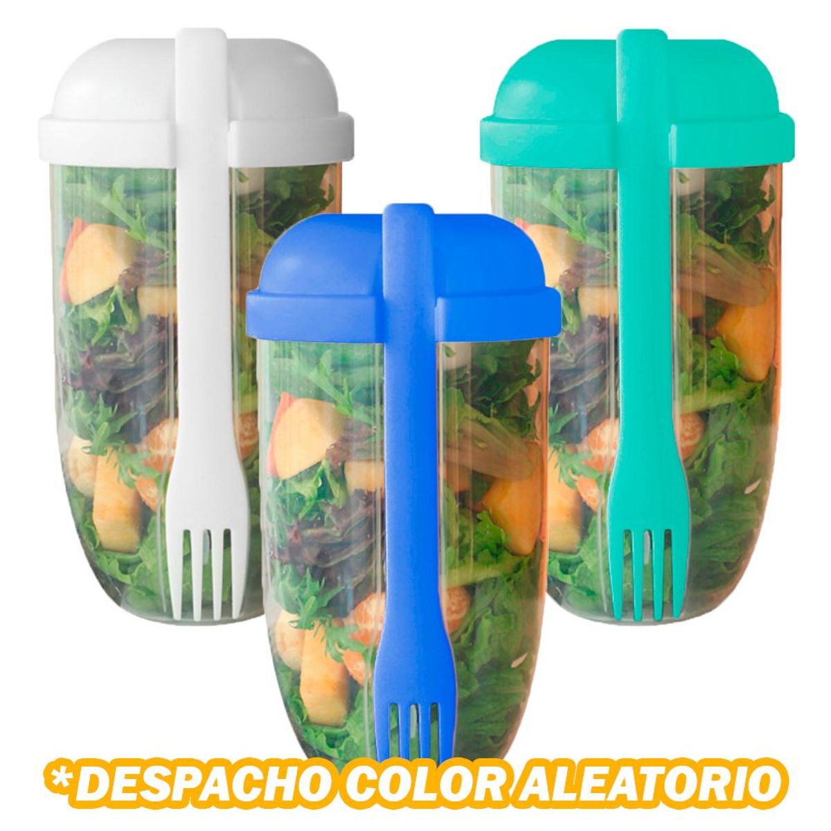 GENERICO - Vaso Mezclador Porta Ensalada Fruta Cereales Yogurt Tenedor AZ BL o TQ