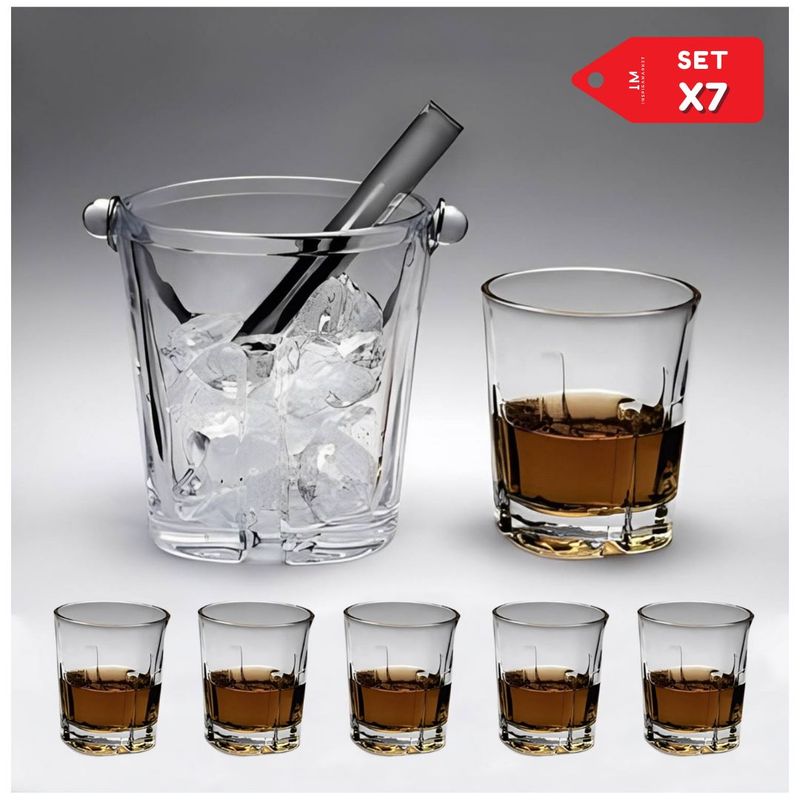 INSPIRA MARKET - Hielera de Vidrio Set de 7 PCS Hielera más 6 vasos