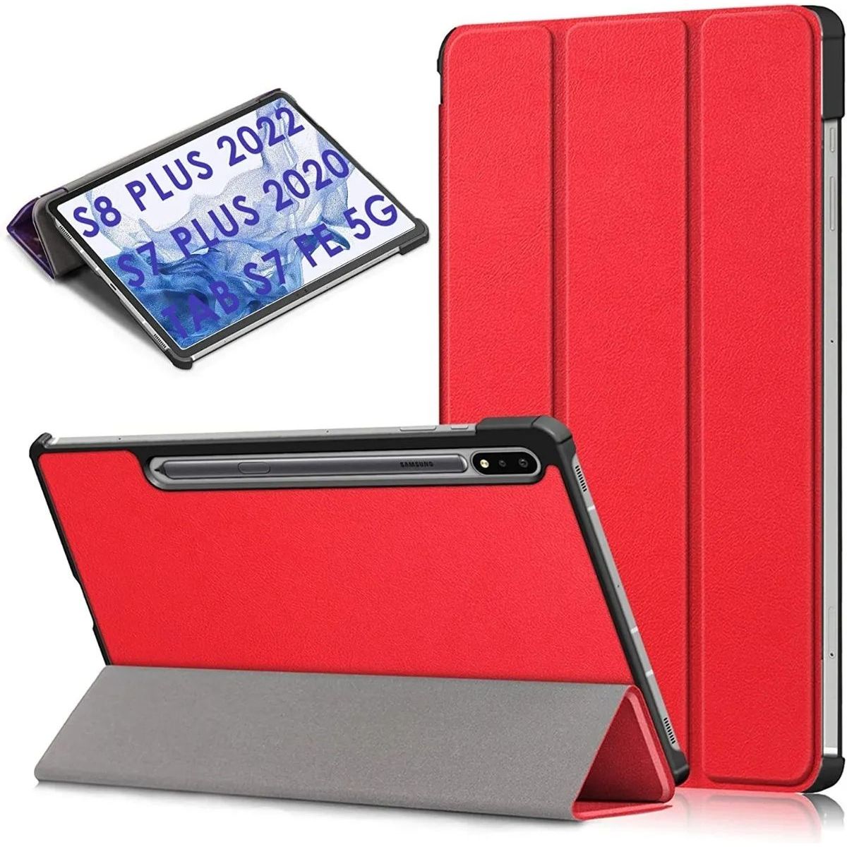GENERICO - Funda Book Cover Para Tablet Samsung Tab S8 Plus 12.4 SM-X8009 Rojo