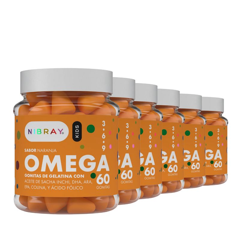 NIBRAY - Omega 3 6 y 9 DHA ARA EPA Colina para Niños Pack 6 Frascos Nibray Kids