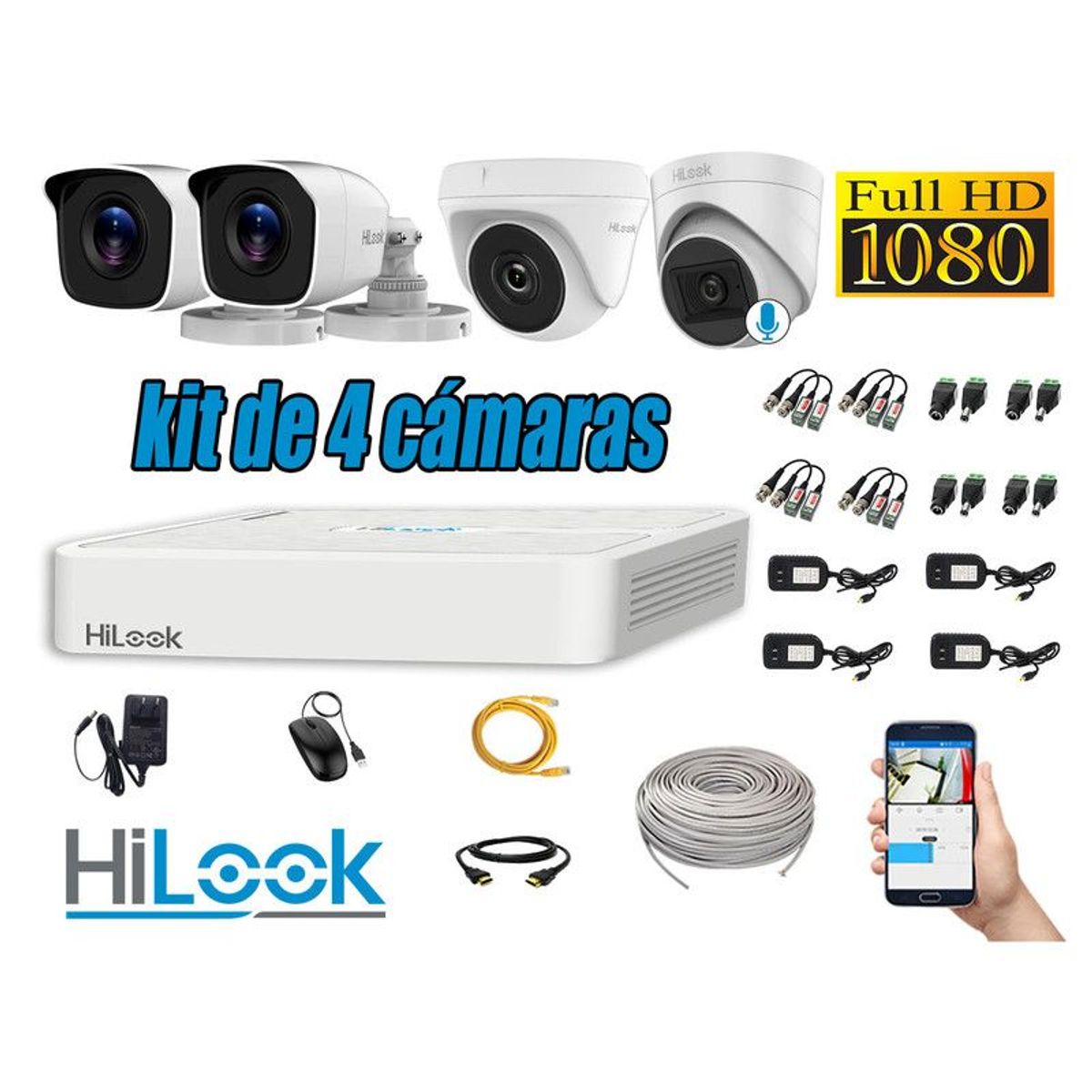 HILOOK - CÁMARAS SEGURIDAD KIT 4 FULL HD  - 1 CAMARA CON MICROFONO